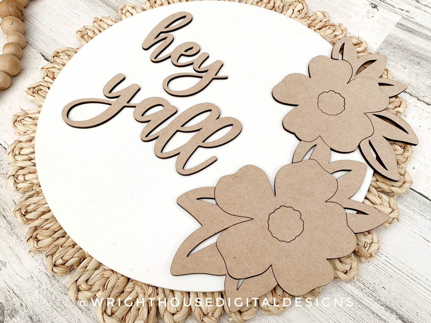 Hey Ya'll Southern Magnolia Blooms Shelf Sitter - Seasonal Floral Sign Making and DIY Kits - Cut File For Glowforge Lasers - Digital SVG File