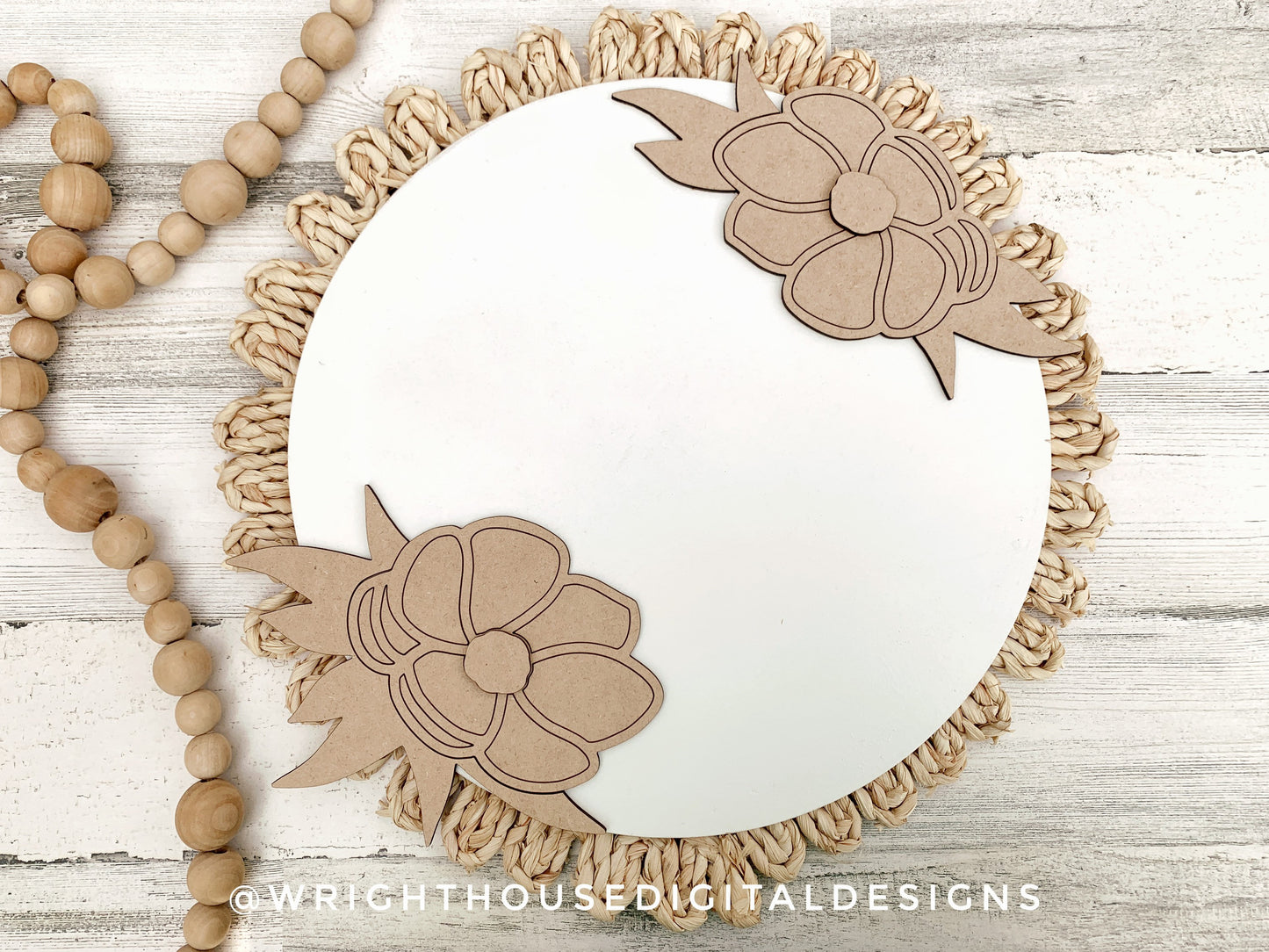 Farmhouse Spring Magnolia Door Hanger Floral Round - Seasonal Sign Making and DIY Kits - Cut File For Glowforge Lasers - Digital SVG File