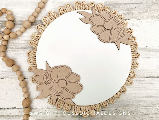 Farmhouse Spring Magnolia Door Hanger Floral Round - Seasonal Sign Making and DIY Kits - Cut File For Glowforge Lasers - Digital SVG File