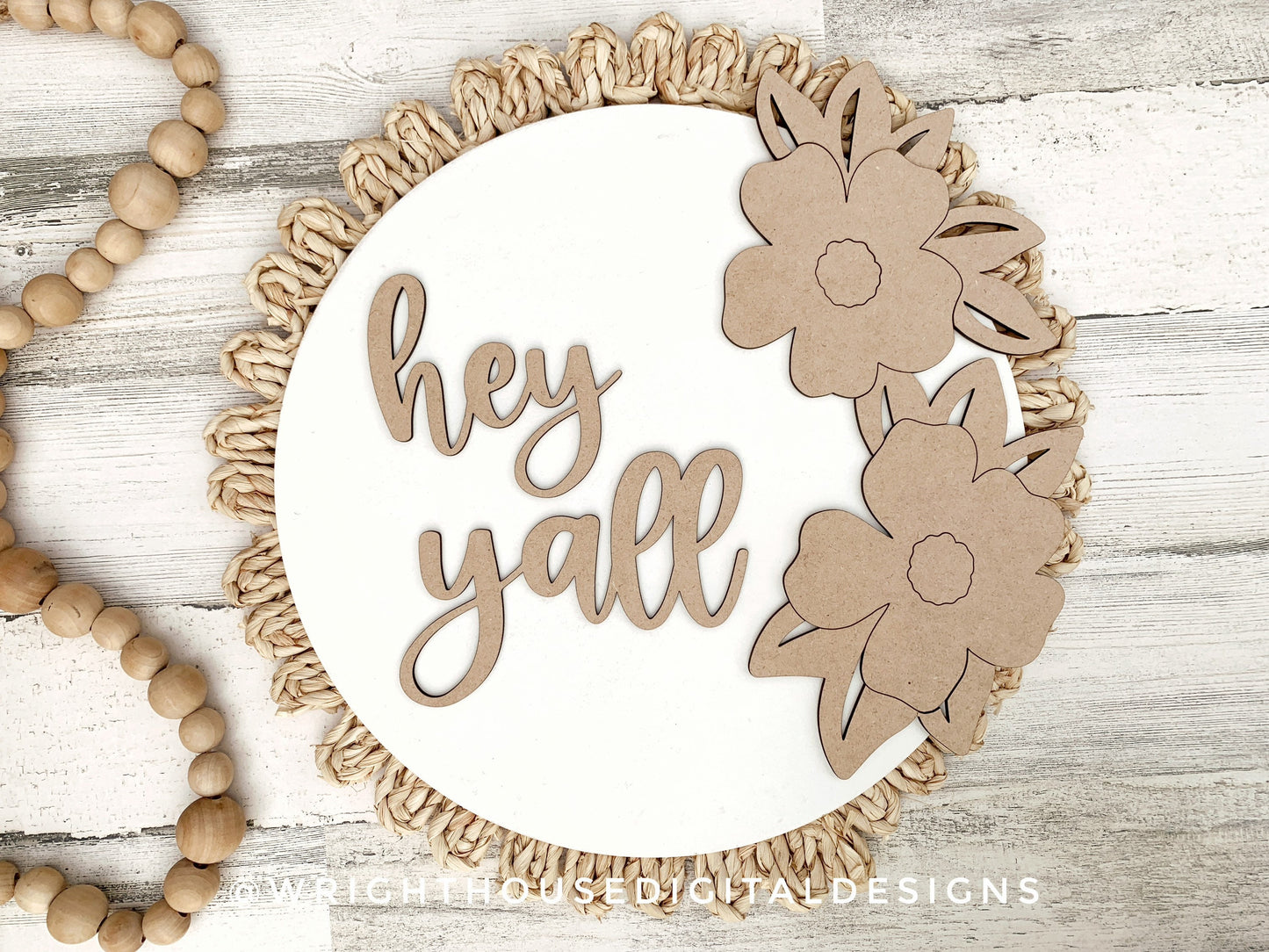 Hey Ya'll Southern Magnolia Blooms Shelf Sitter - Seasonal Floral Sign Making and DIY Kits - Cut File For Glowforge Lasers - Digital SVG File