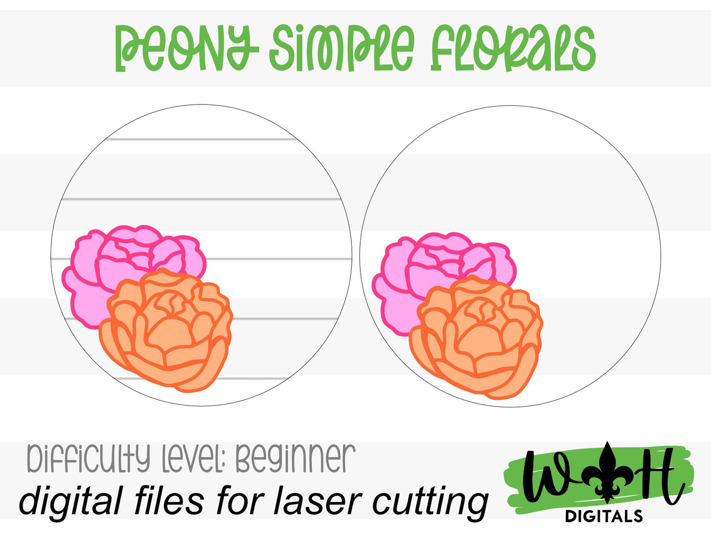 Peony Simple Floral Shelf Sitter Sign - Round Sign Making and DIY Kits - Beginner Cut File For Glowforge Lasers - Digital SVG File