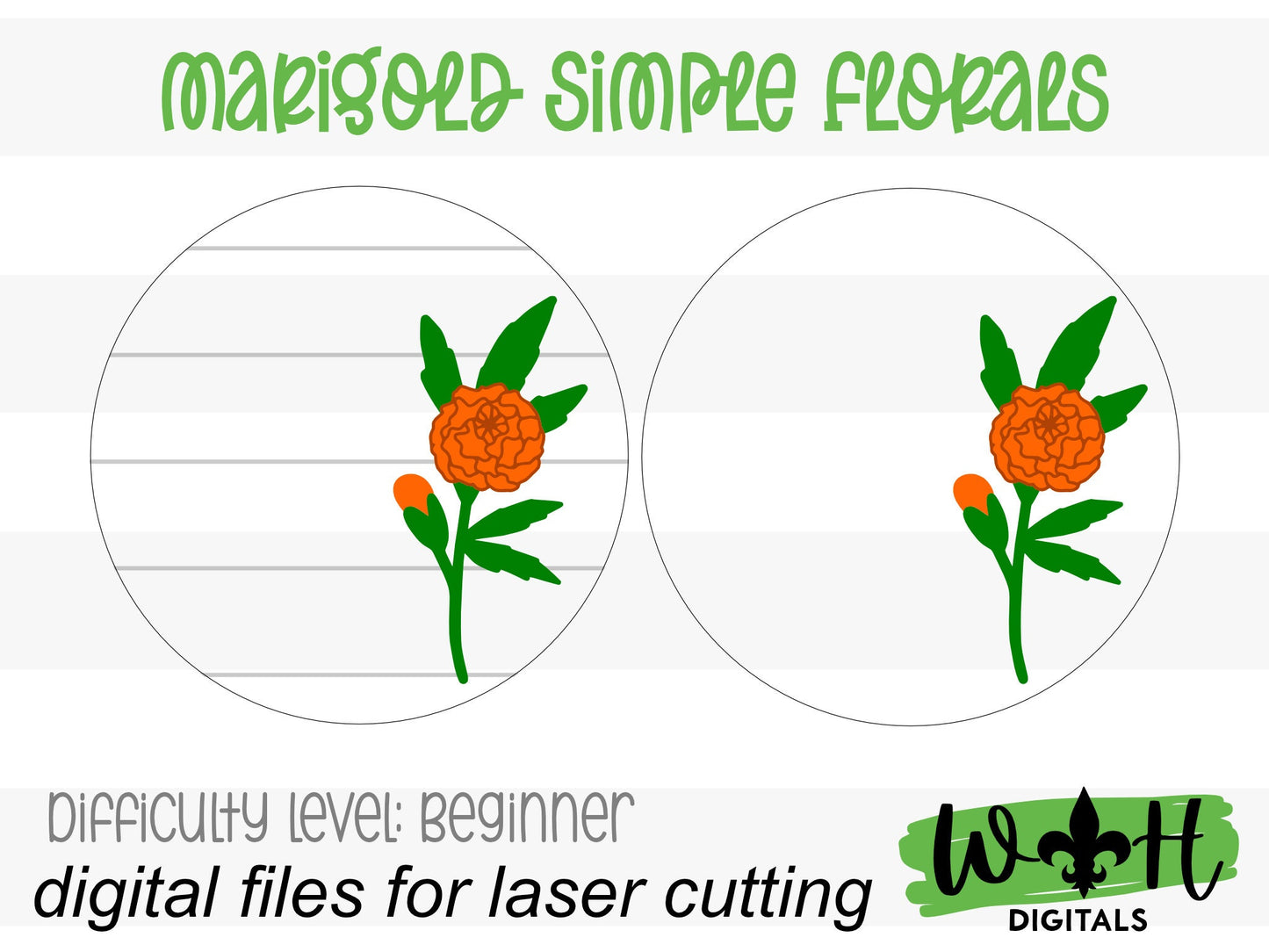 Marigold Simple Floral Shelf Sitter Sign - Round Sign Making and DIY Kits - Beginner Cut File For Glowforge Lasers - Digital SVG File