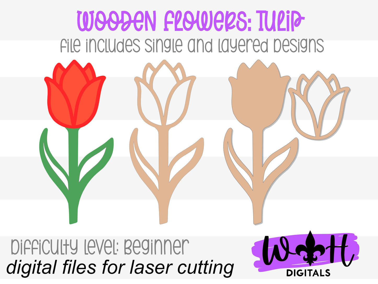 Tulip Wooden Laser Cut Flowers - Simple Diy Florals For Bouquets - Files for Sign Making - SVG Cut File For Glowforge - Digital File