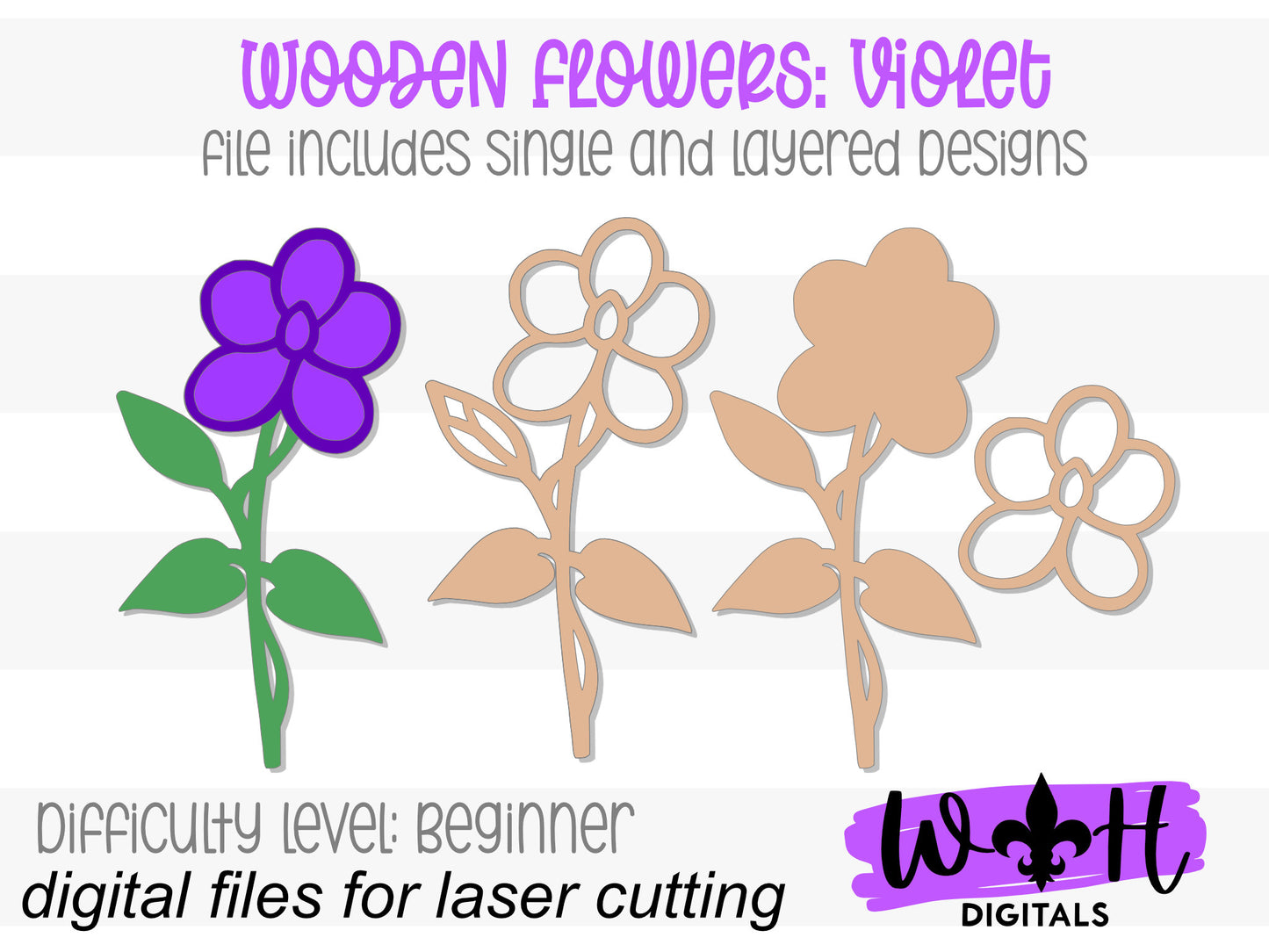 Violet Wooden Laser Cut Flowers - Simple Diy Florals For Bouquets - Files for Sign Making - SVG Cut File For Glowforge - Digital File