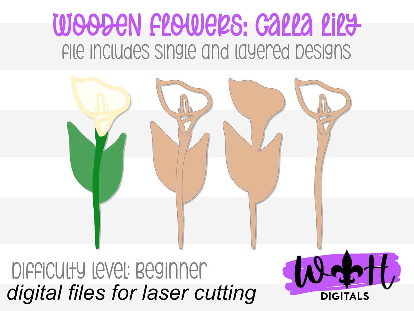 Calla Lily Wooden Laser Cut Flowers - Simple Diy Florals For Bouquets - Files for Sign Making - SVG Cut File For Glowforge - Digital File