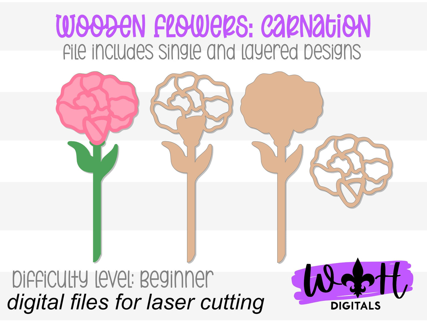 Carnation Wooden Laser Cut Flowers - Simple Diy Florals For Bouquets - Files for Sign Making - SVG Cut File For Glowforge - Digital File