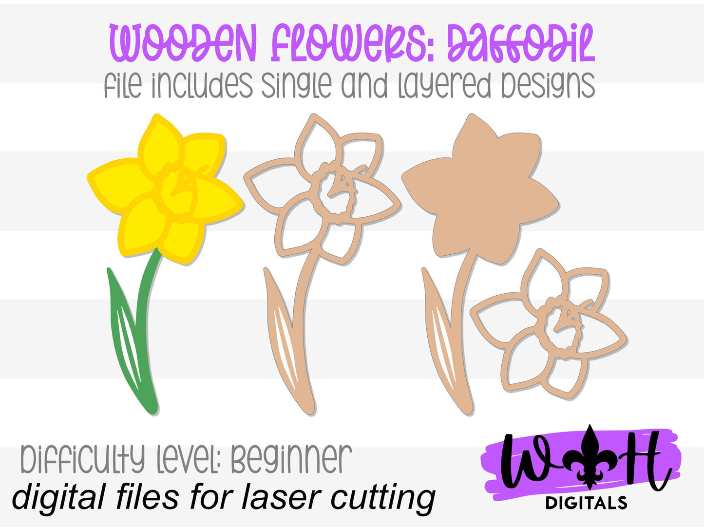 Daffodil Wooden Laser Cut Flowers - Simple Diy Florals For Bouquets - Files for Sign Making - SVG Cut File For Glowforge - Digital File