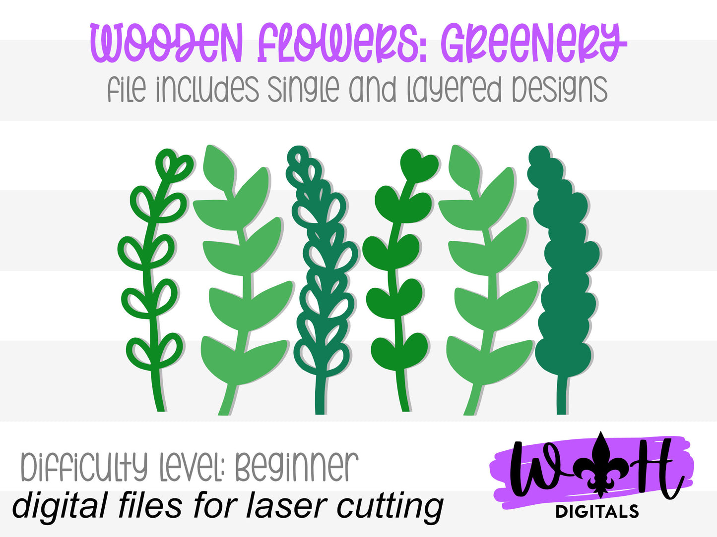 Greenery Wooden Laser Cut Flowers - Simple Diy Florals For Bouquets - Files for Sign Making - SVG Cut File For Glowforge - Digital File