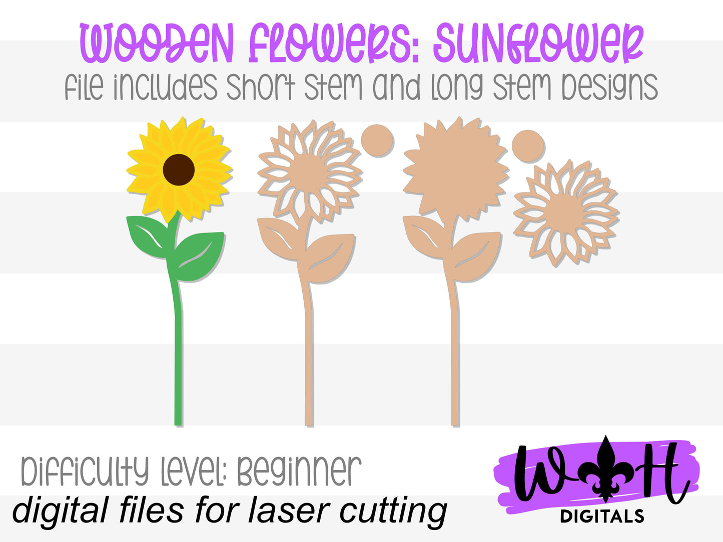 Sunflower Wooden Laser Cut Flowers - Simple Diy Florals For Bouquets - Files for Sign Making - SVG Cut File For Glowforge - Digital File