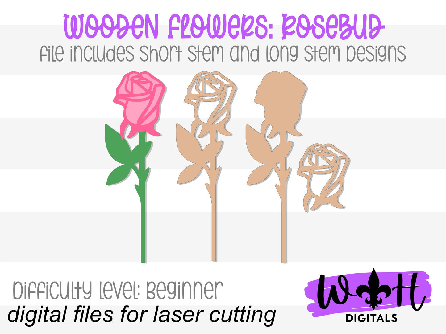 Rosebud Wooden Laser Cut Flowers - Simple Diy Florals For Bouquets - Files for Sign Making - SVG Cut File For Glowforge - Digital File