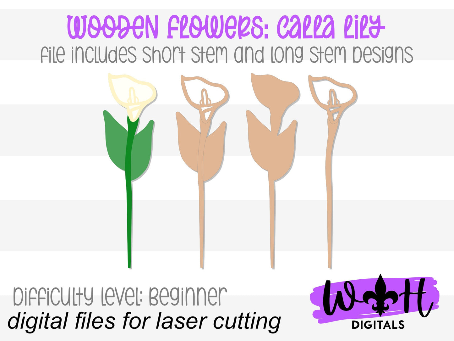 Calla Lily Wooden Laser Cut Flowers - Simple Diy Florals For Bouquets - Files for Sign Making - SVG Cut File For Glowforge - Digital File