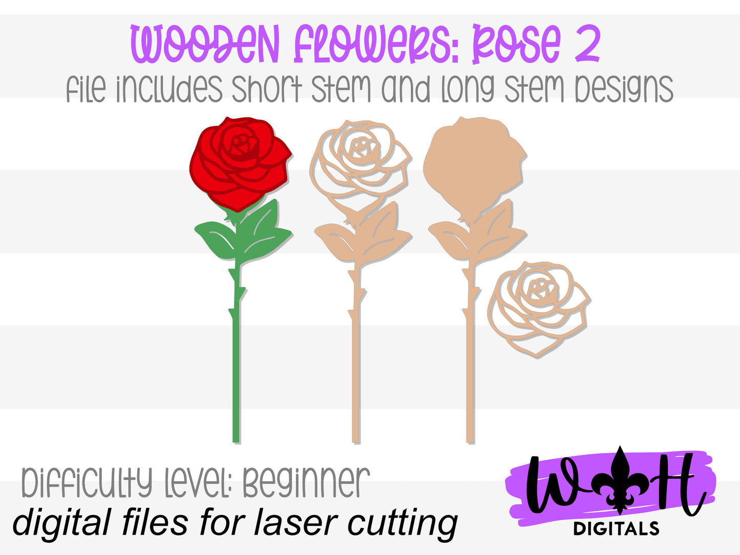 Rose Two Wooden Laser Cut Flowers - Simple Diy Florals For Bouquets - Files for Sign Making - SVG Cut File For Glowforge - Digital File