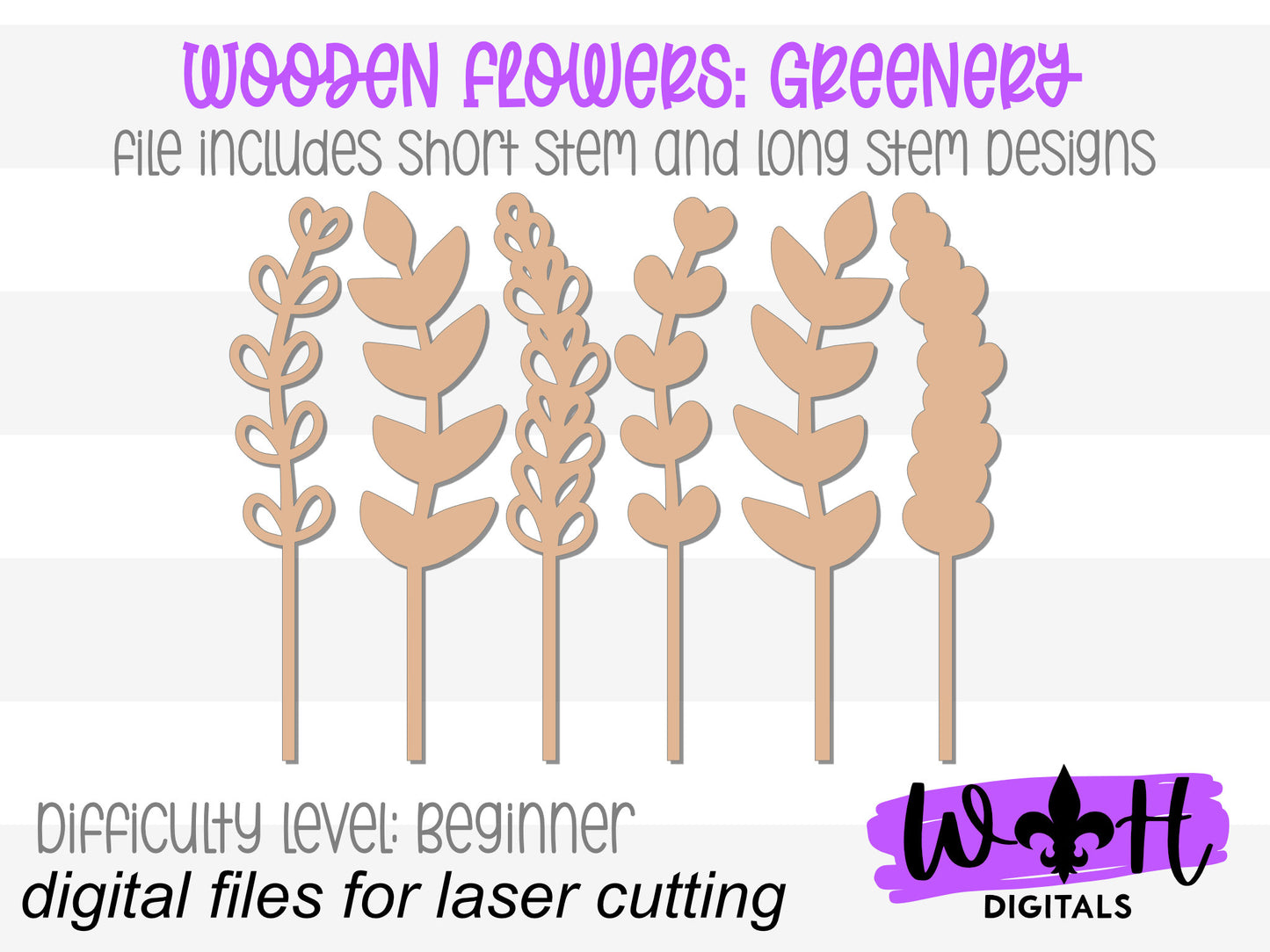 Greenery Wooden Laser Cut Flowers - Simple Diy Florals For Bouquets - Files for Sign Making - SVG Cut File For Glowforge - Digital File