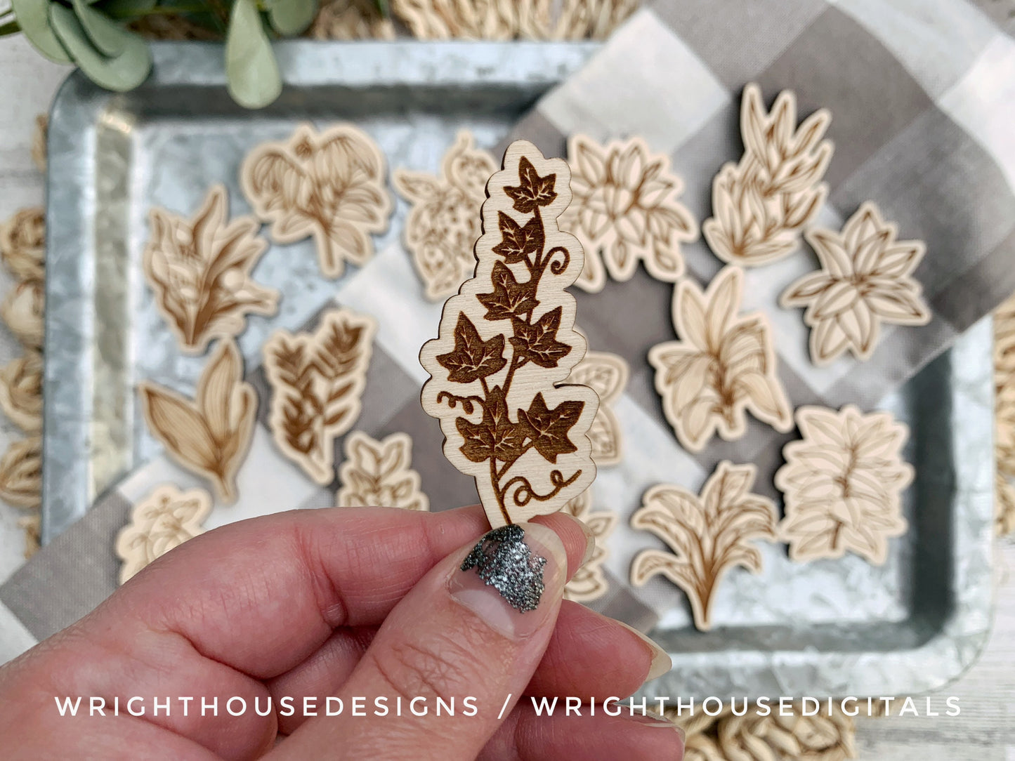 House Plant Magnets Scrap Busters - Handdrawn Tiered Tray Decor and DIY Kits - Beginner File For Glowforge Laser - Digital SVG File