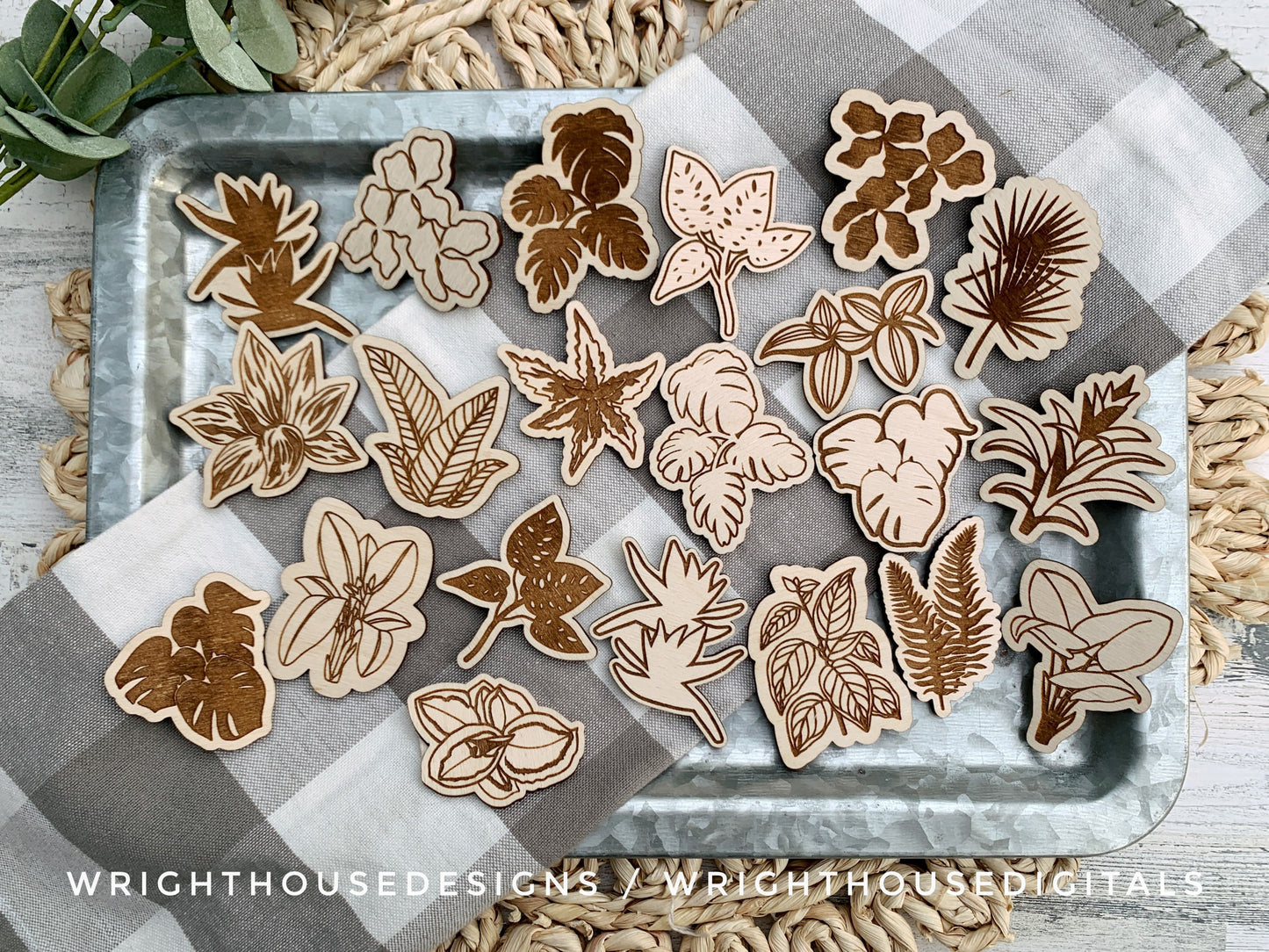 Tropical House Plant Magnets Scrap Busters - Handdrawn Tiered Tray Decor and DIY Kits - Beginner File For Glowforge Laser - Digital SVG File