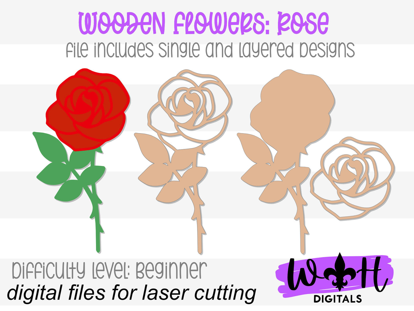 Rose Wooden Laser Cut Flowers - Simple Diy Florals For Bouquets - Files for Sign Making - SVG Cut File For Glowforge - Digital File