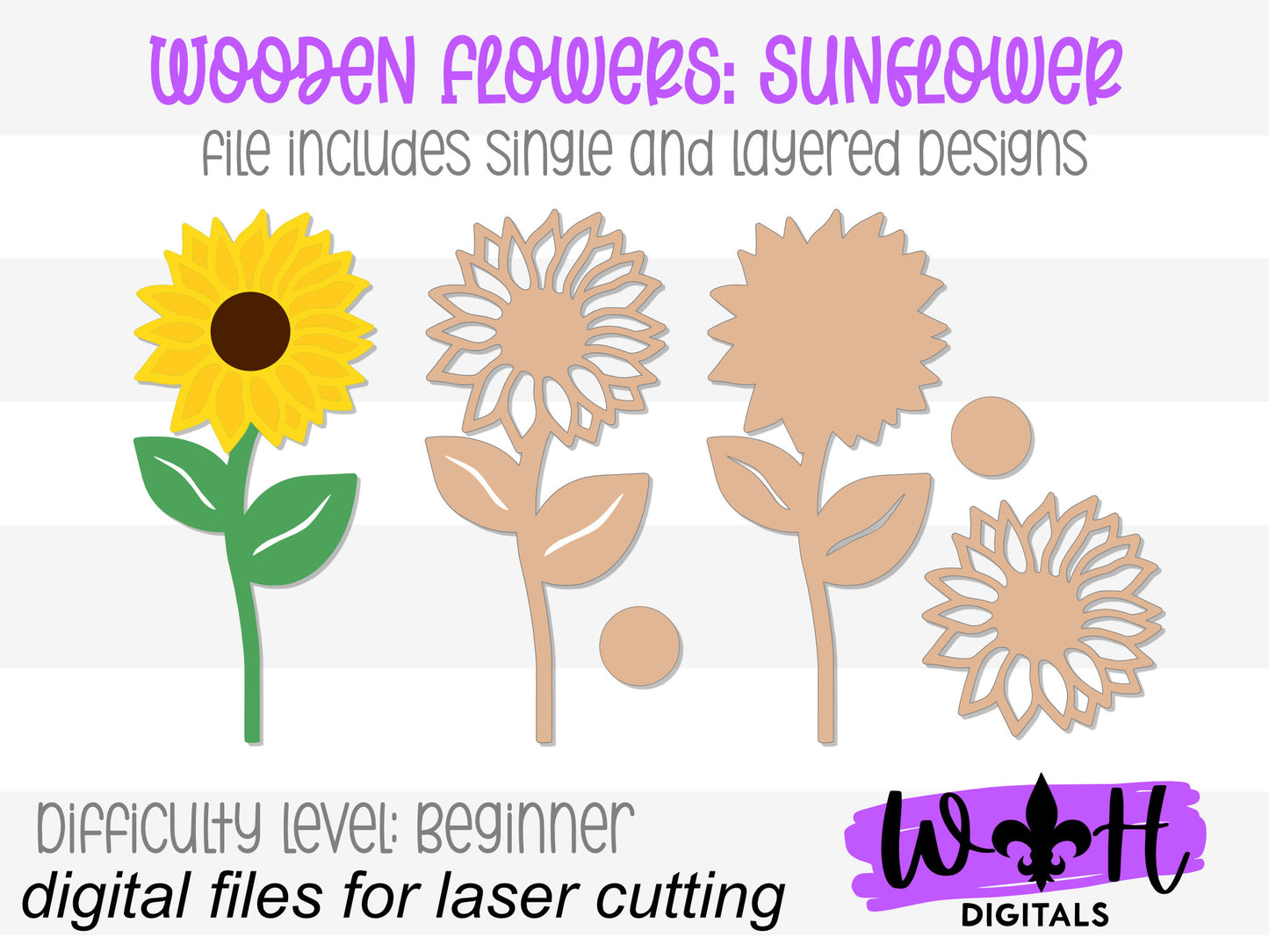 Sunflower Wooden Laser Cut Flowers - Simple Diy Florals For Bouquets - Files for Sign Making - SVG Cut File For Glowforge - Digital File