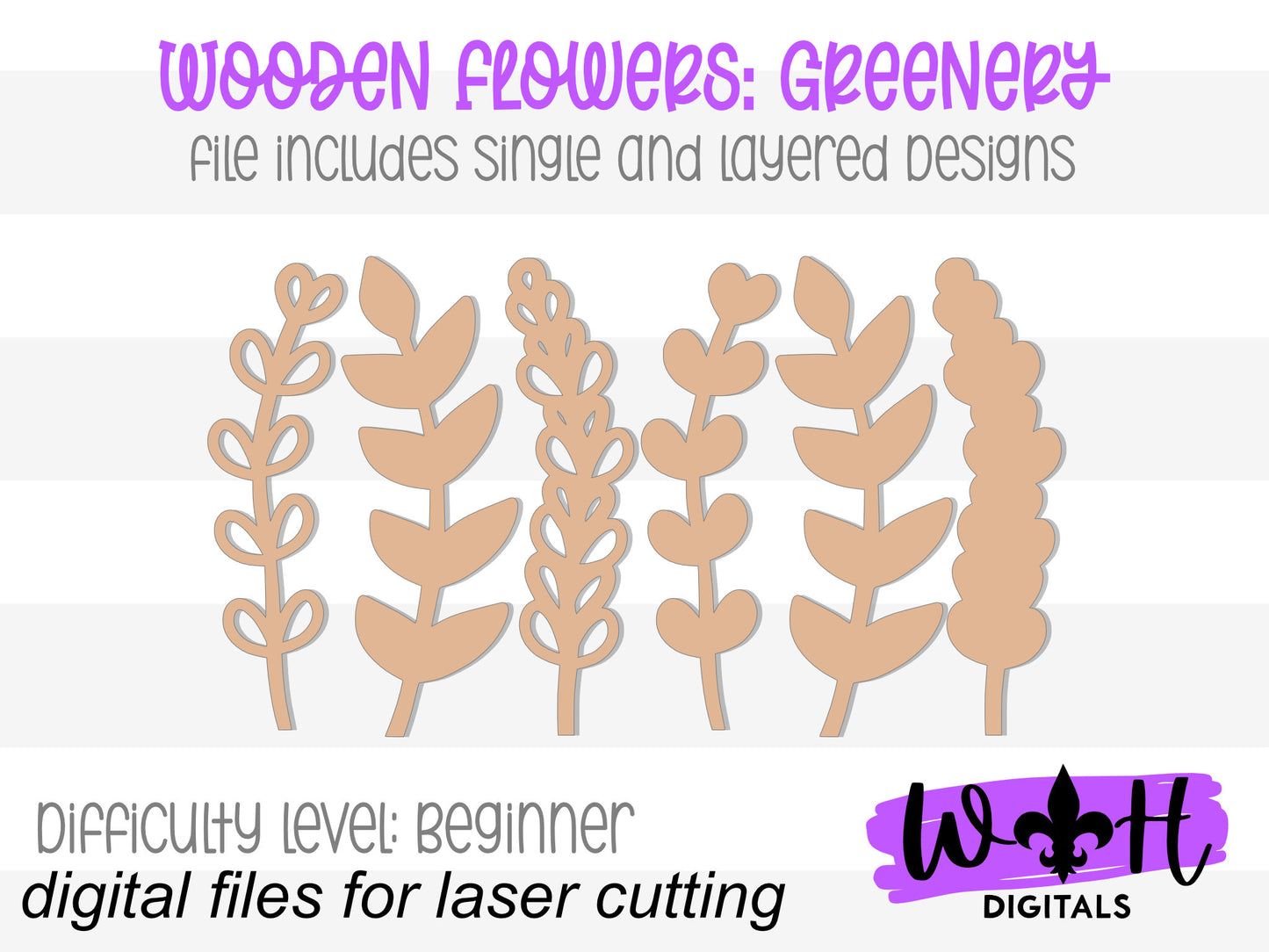 Greenery Wooden Laser Cut Flowers - Simple Diy Florals For Bouquets - Files for Sign Making - SVG Cut File For Glowforge - Digital File