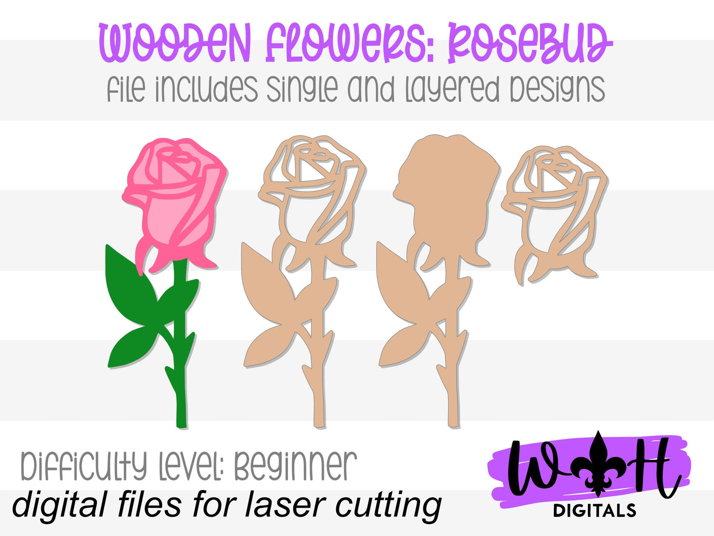 Rosebud Wooden Laser Cut Flowers - Simple Diy Florals For Bouquets - Files for Sign Making - SVG Cut File For Glowforge - Digital File