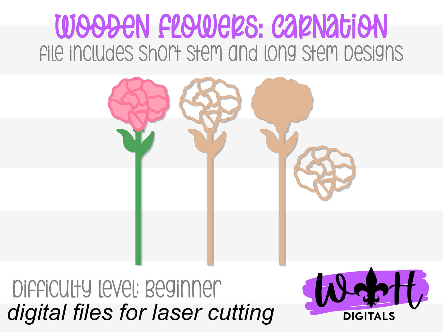 Carnation Wooden Laser Cut Flowers - Simple Diy Florals For Bouquets - Files for Sign Making - SVG Cut File For Glowforge - Digital File