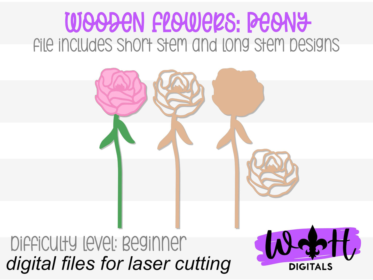 Peony Wooden Laser Cut Flowers - Simple Diy Florals For Bouquets - Files for Sign Making - SVG Cut File For Glowforge - Digital File