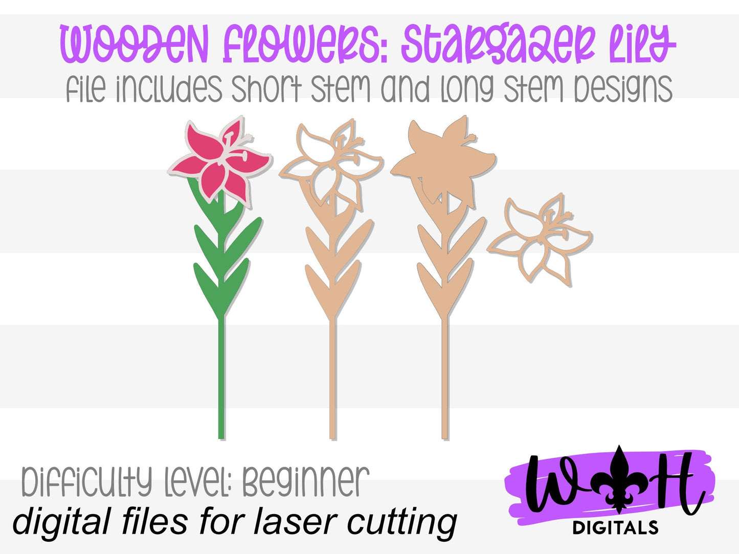 Stargazer Lily Wooden Laser Cut Flower - Simple Diy Florals For Bouquets - Files for Sign Making - SVG Cut File For Glowforge - Digital File