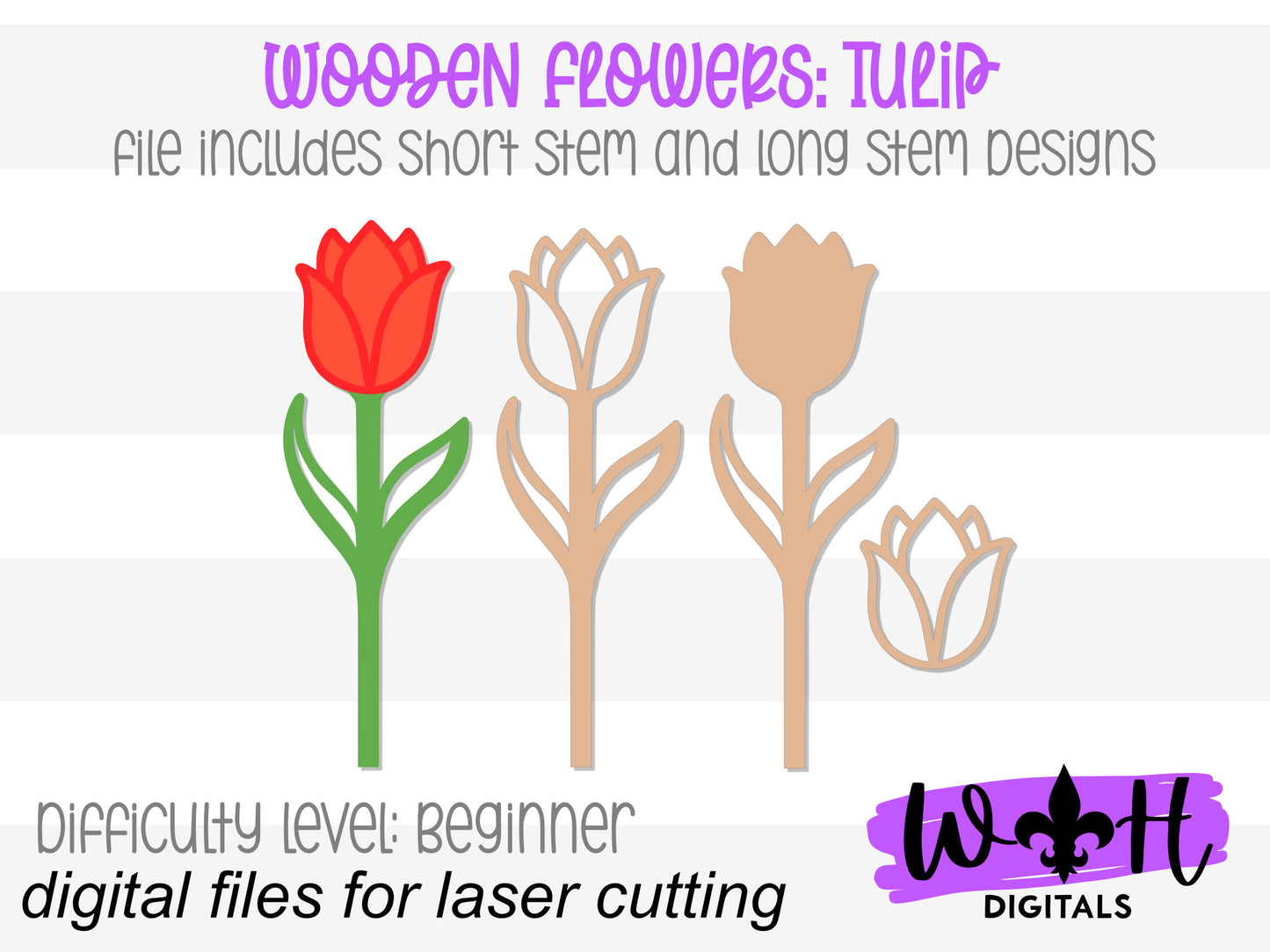 Tulip Wooden Laser Cut Flowers - Simple Diy Florals For Bouquets - Files for Sign Making - SVG Cut File For Glowforge - Digital File