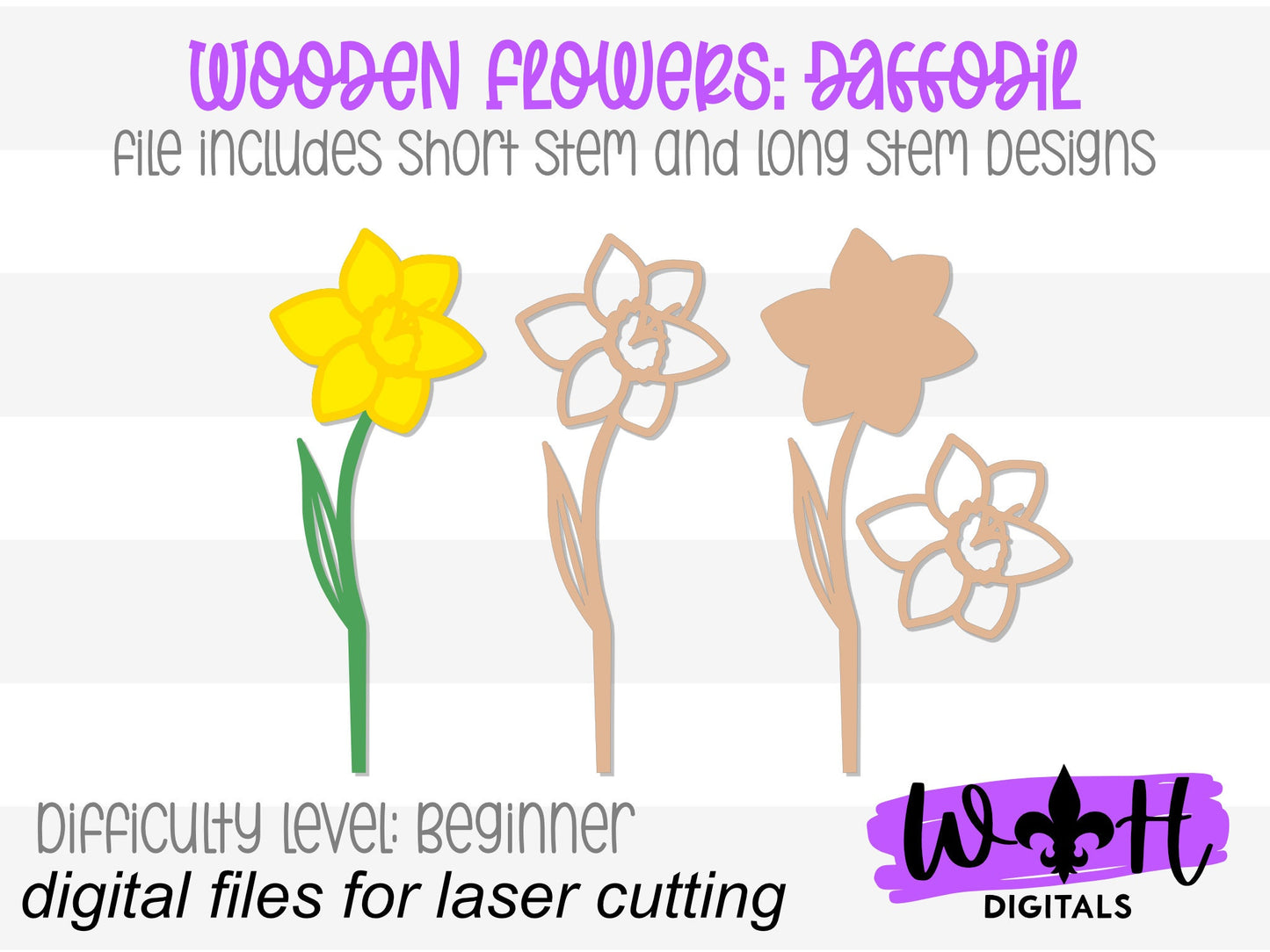 Daffodil Wooden Laser Cut Flowers - Simple Diy Florals For Bouquets - Files for Sign Making - SVG Cut File For Glowforge - Digital File