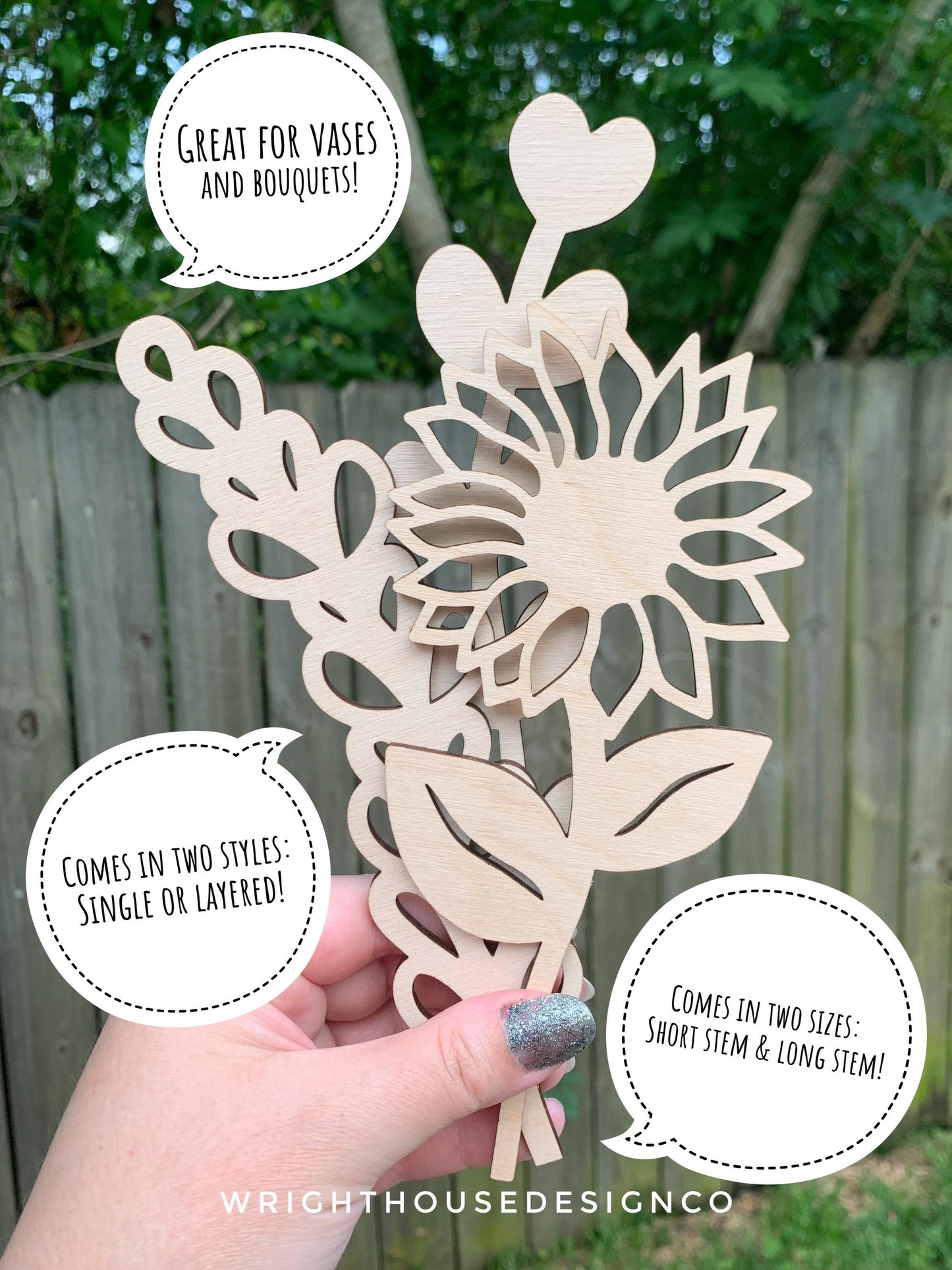 Rosebud Wooden Laser Cut Flowers - Simple Diy Florals For Bouquets - Files for Sign Making - SVG Cut File For Glowforge - Digital File