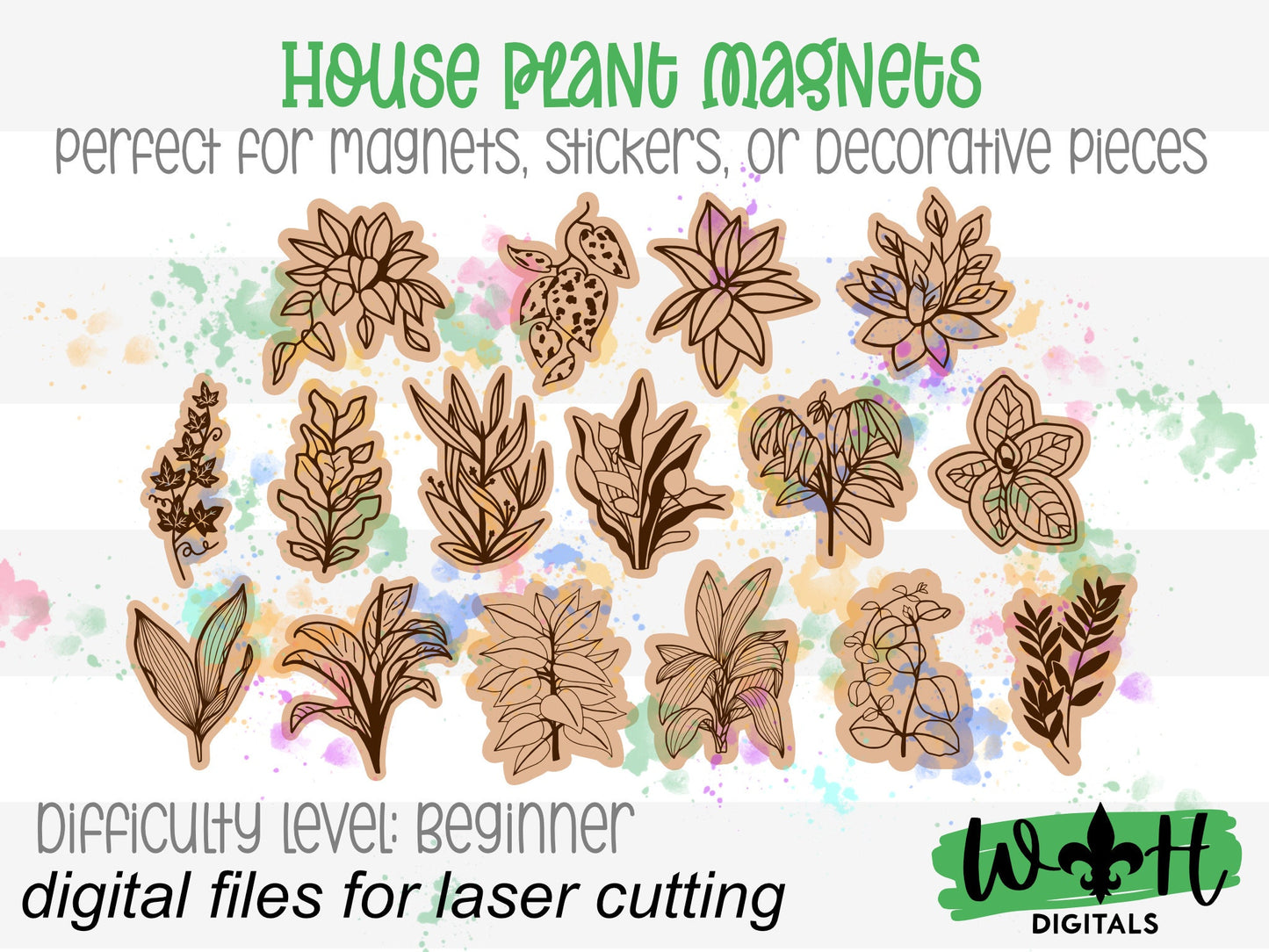 House Plant Magnets Scrap Busters - Handdrawn Tiered Tray Decor and DIY Kits - Beginner File For Glowforge Laser - Digital SVG File