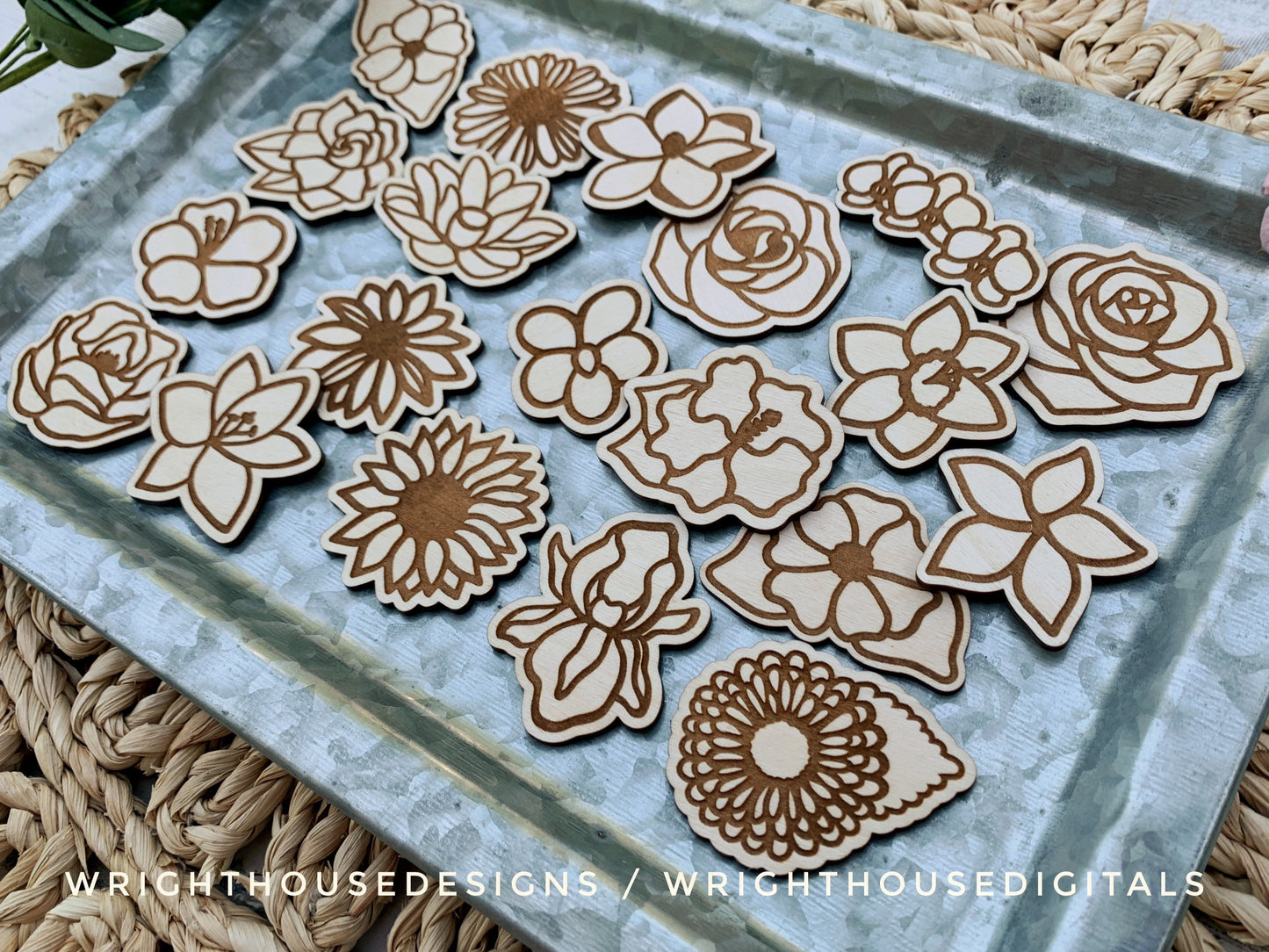 Flower Magnets Scrap Busters - Handdrawn Florals For Tiered Tray Decor and DIY Kits - Beginner File For Glowforge Laser - Digital SVG File