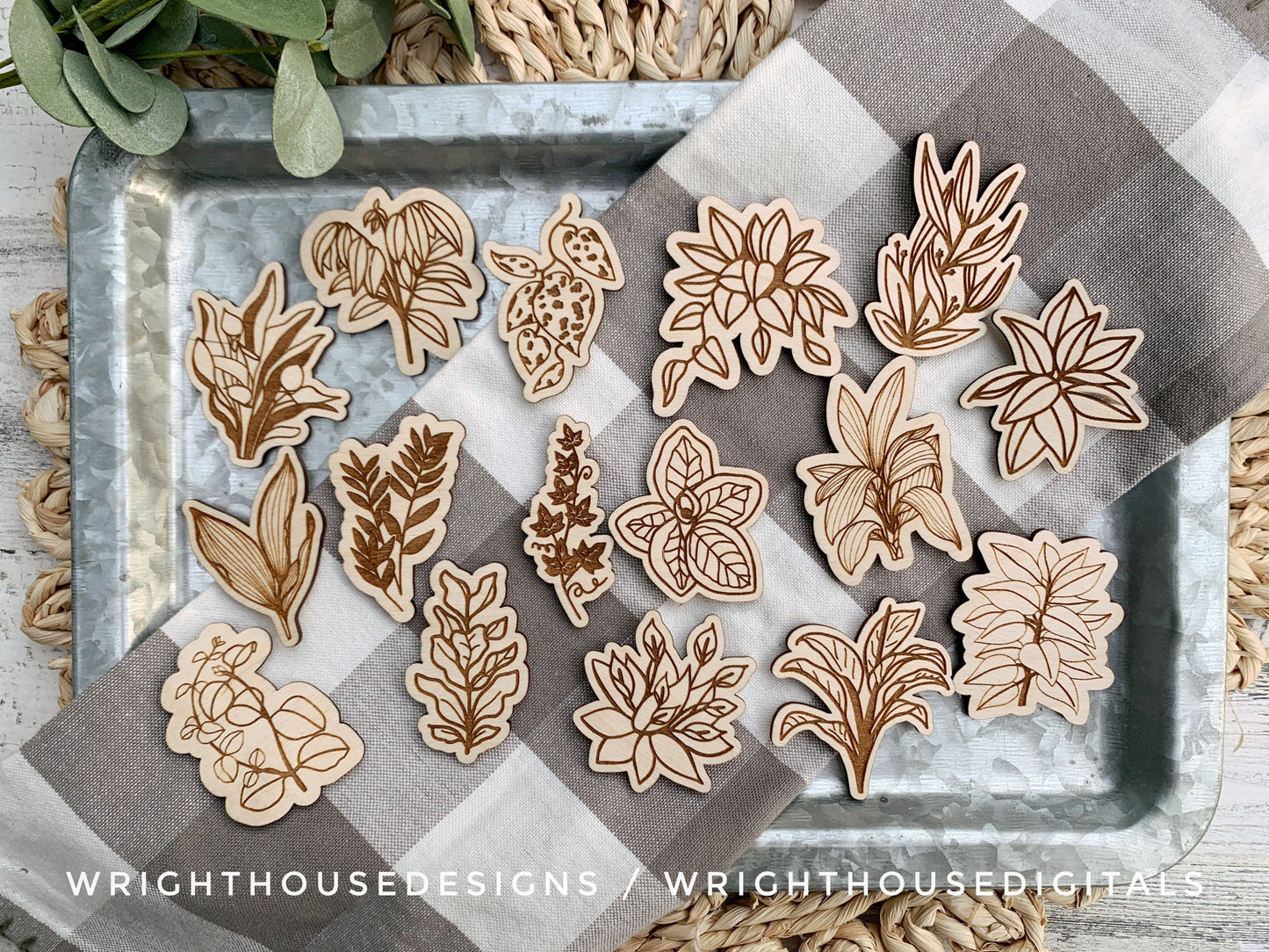 House Plant Magnets Scrap Busters - Handdrawn Tiered Tray Decor and DIY Kits - Beginner File For Glowforge Laser - Digital SVG File