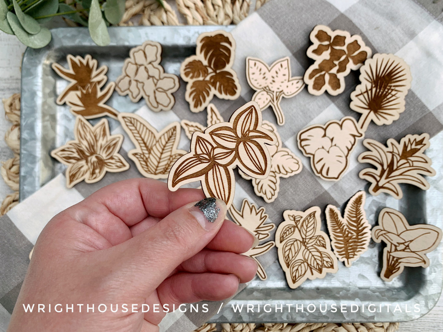 Tropical House Plant Magnets Scrap Busters - Handdrawn Tiered Tray Decor and DIY Kits - Beginner File For Glowforge Laser - Digital SVG File