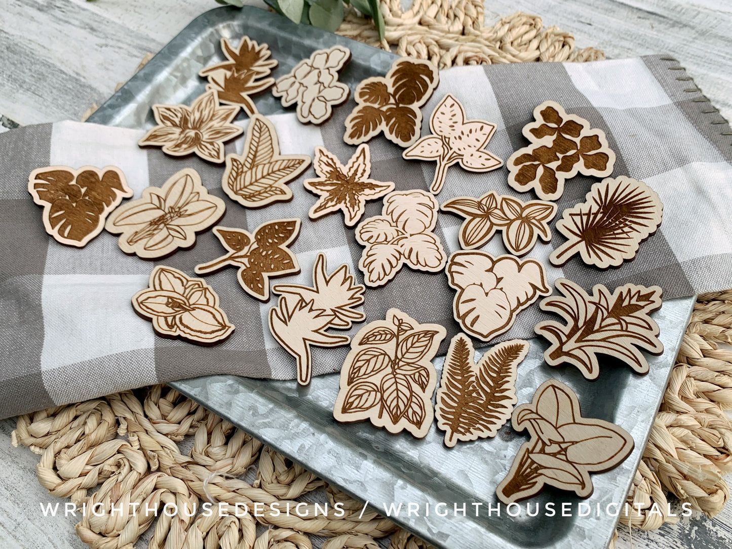 Tropical House Plant Magnets Scrap Busters - Handdrawn Tiered Tray Decor and DIY Kits - Beginner File For Glowforge Laser - Digital SVG File