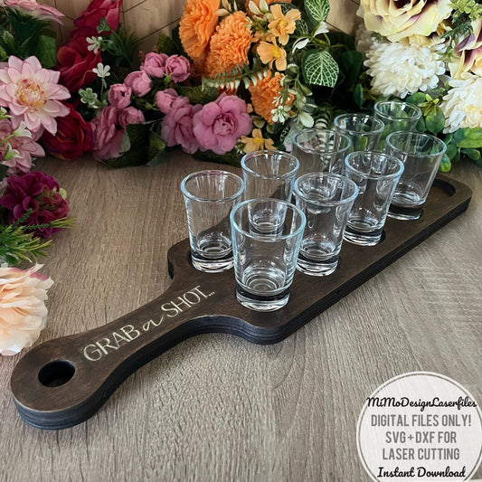 10 shots drinks flight board with handle engraved personalized cut files for wood