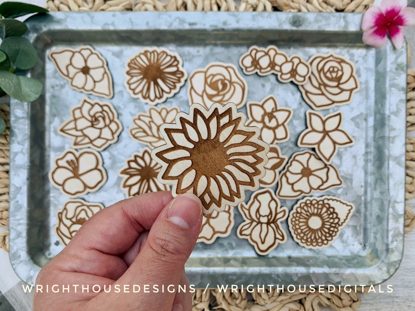 Flower Magnets Scrap Busters - Handdrawn Florals For Tiered Tray Decor and DIY Kits - Beginner File For Glowforge Laser - Digital SVG File