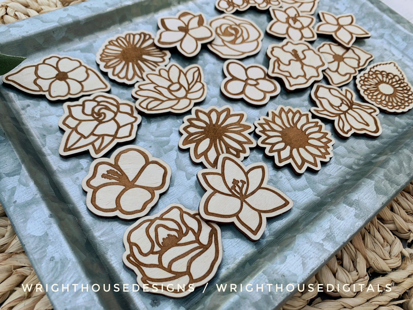 Flower Magnets Scrap Busters - Handdrawn Florals For Tiered Tray Decor and DIY Kits - Beginner File For Glowforge Laser - Digital SVG File