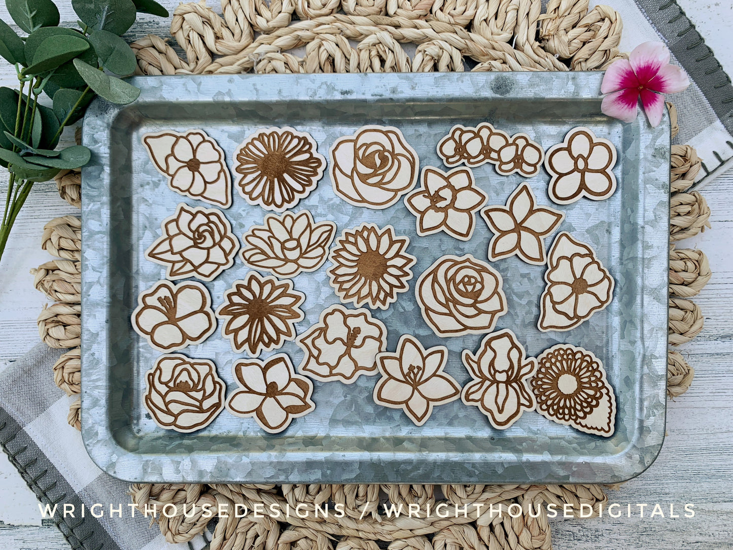 Flower Magnets Scrap Busters - Handdrawn Florals For Tiered Tray Decor and DIY Kits - Beginner File For Glowforge Laser - Digital SVG File