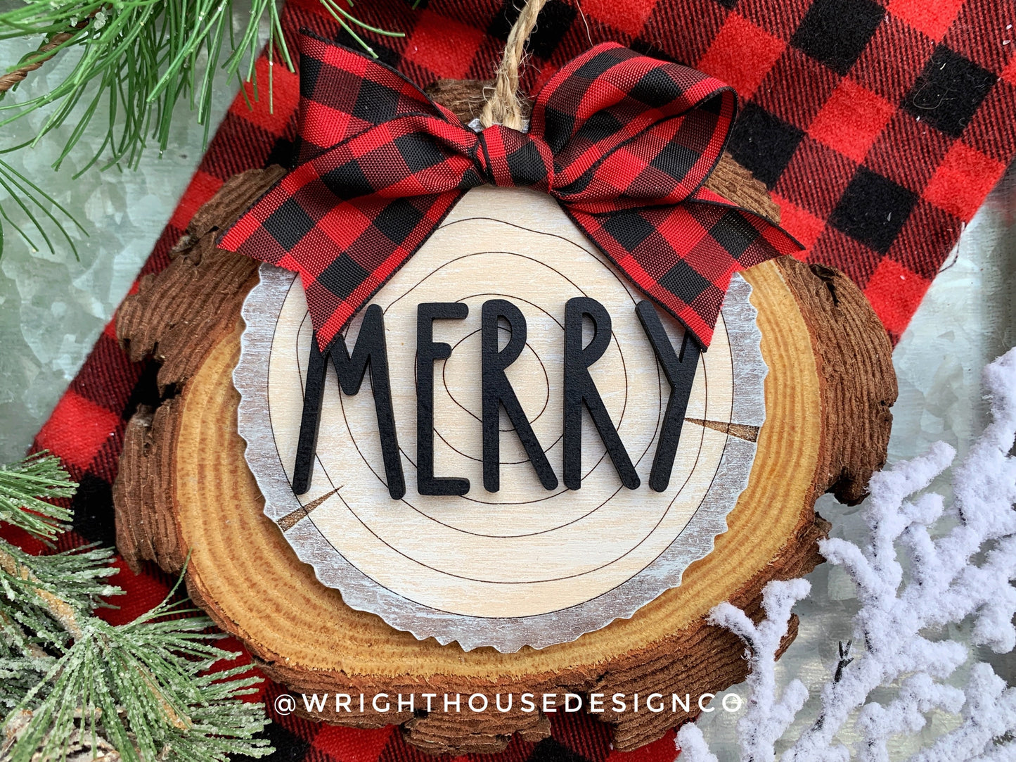 Dunn Rustic Farmhouse Christmas Wood Slice Ornament Bundle - Quick Cut and Score - Cut File For Glowforge Lasers - Digital SVG File