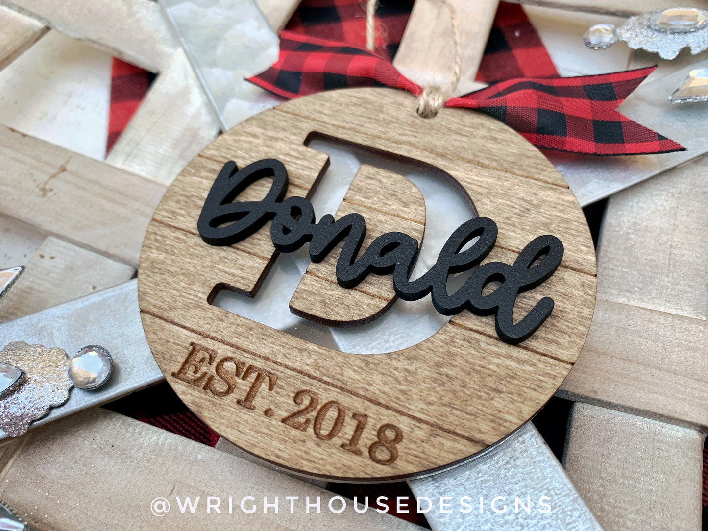 Layered Shiplap Initial Ornament Set - Engraved Personalizable Farmhouse Christmas Ornaments - Cut File For Glowforge - Digital SVG File