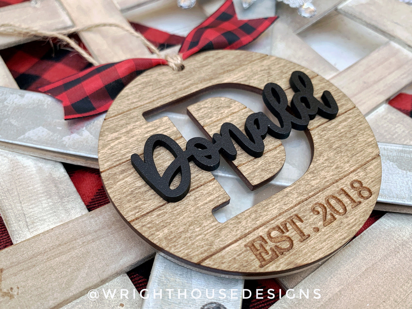 Layered Shiplap Initial Ornament Set - Engraved Personalizable Farmhouse Christmas Ornaments - Cut File For Glowforge - Digital SVG File