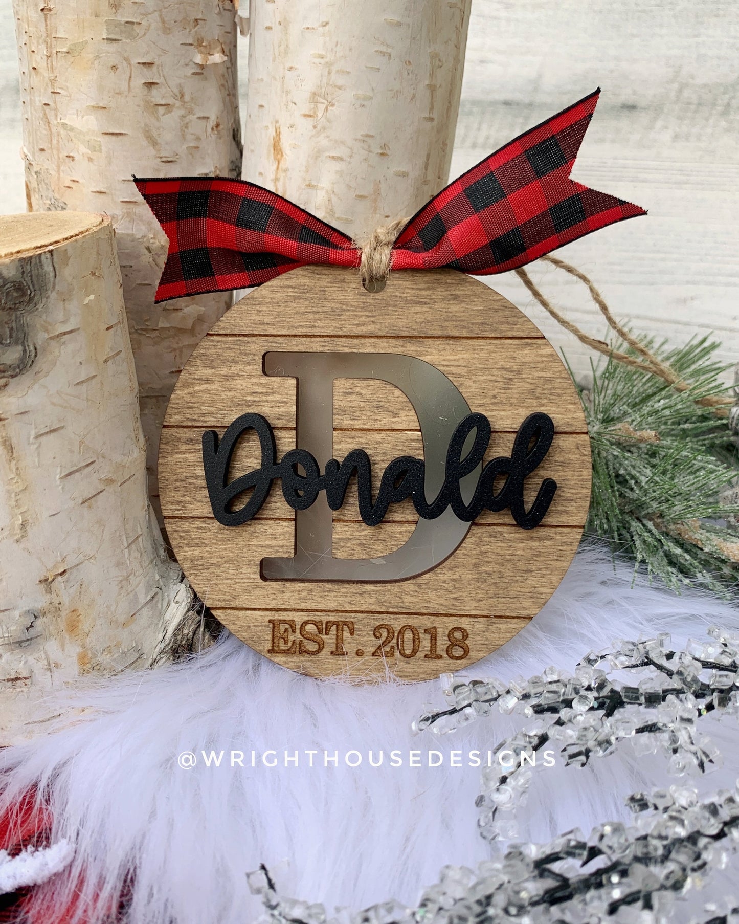 Layered Shiplap Initial Ornament Set - Engraved Personalizable Farmhouse Christmas Ornaments - Cut File For Glowforge - Digital SVG File