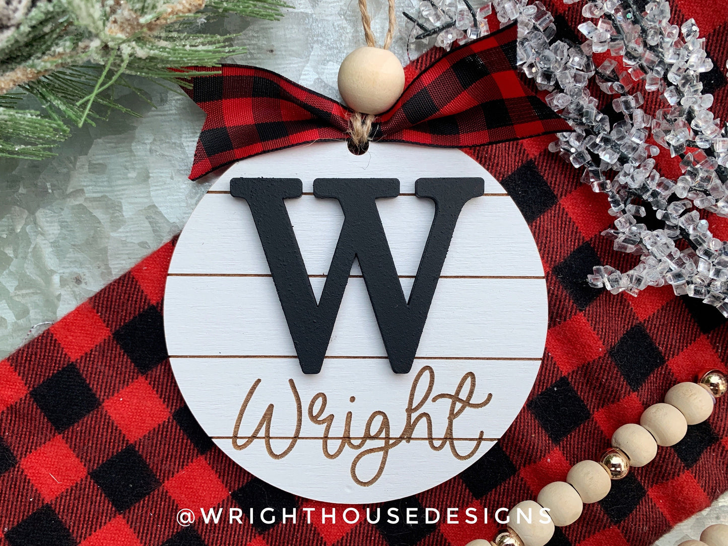 Personalized Initial and Year Christmas Ornaments - Engraved Personalizable Shiplap Ornaments - Cut File For Glowforge - Digital SVG File