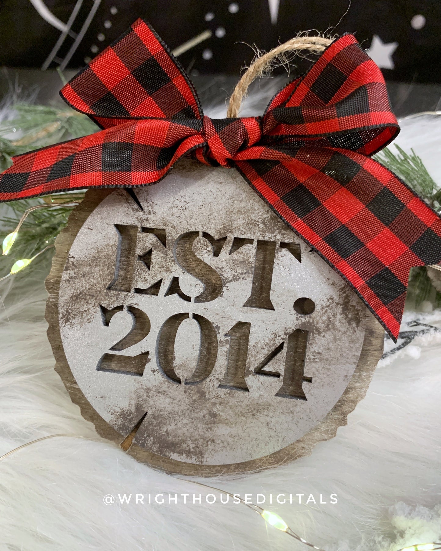 Rustic Stencil Established Wood Slices Christmas Ornament Bundle - Quick Cut Layered File For Glowforge Lasers - Digital SVG File