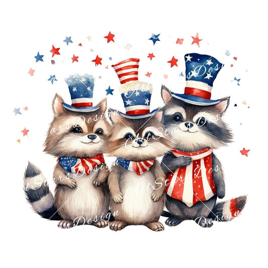 4th Of July Racoon Sublimation Design PNG
