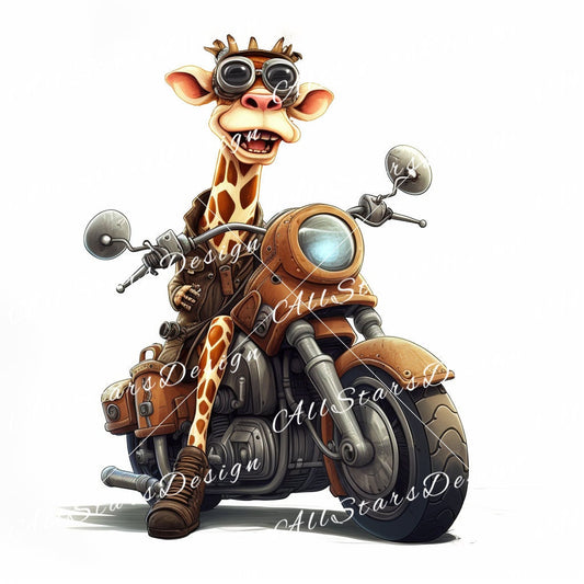 Wild Safari Ride: Giraffe Motorbike Sublimation Clipart for Adventure Junkies