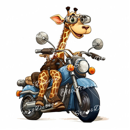 Safari Chic: Giraffe Motorcycle Sublimation Design - Sublimation Clipart for Safari-Themed Projects