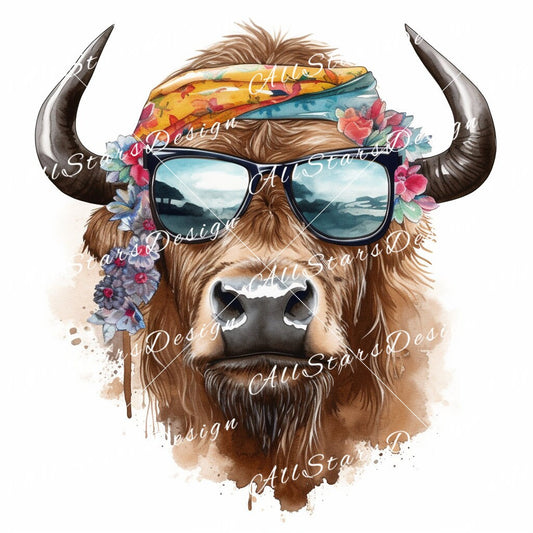 Bold Buffalo: Bandana Sublimation Clipart for Western Style