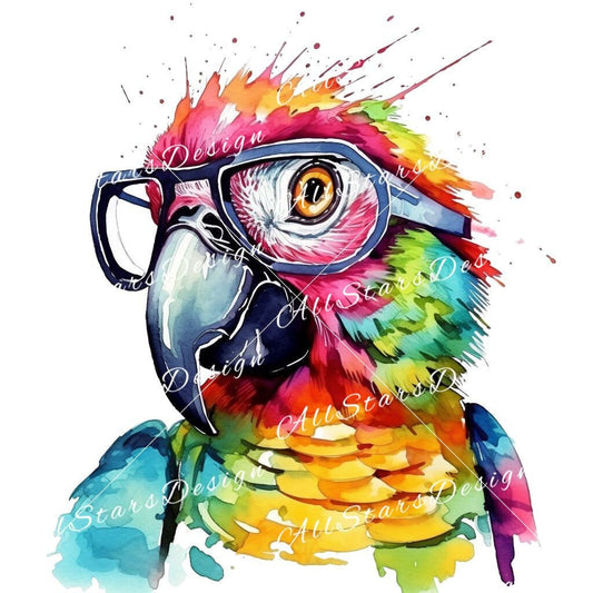 Colorful Geeky Parrot: Vibrant Sublimation Clip Art for Whimsical Creations