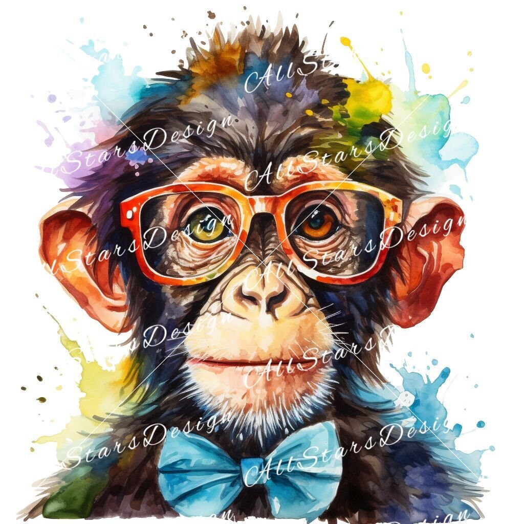 Geek Chic: Vibrant Nerd Monkey Sublimation Clipart Set